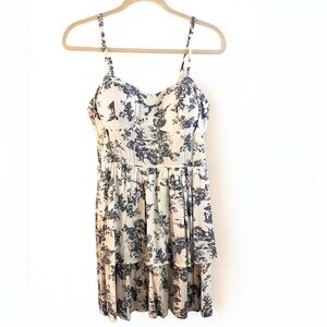 AUW Cream and Blue Floral Mini Dress